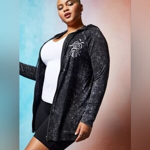 Torrid LoveSick Don't Tell Me To Smile - Black Mineral Wash Zip Hoodie